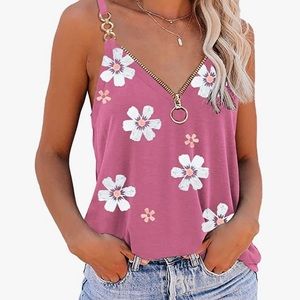 Pink floral print half zip top